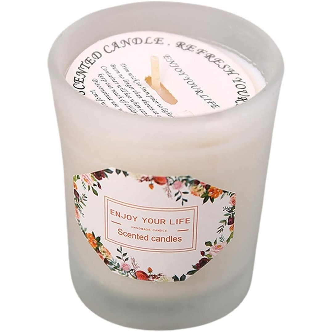 Lumanari - Lumanare Parfumata, Model Pahar Alb Transparent, Aroma de Frezie/Para, din Ceara de Soia, 6.2 x 5.2 cm, Alb