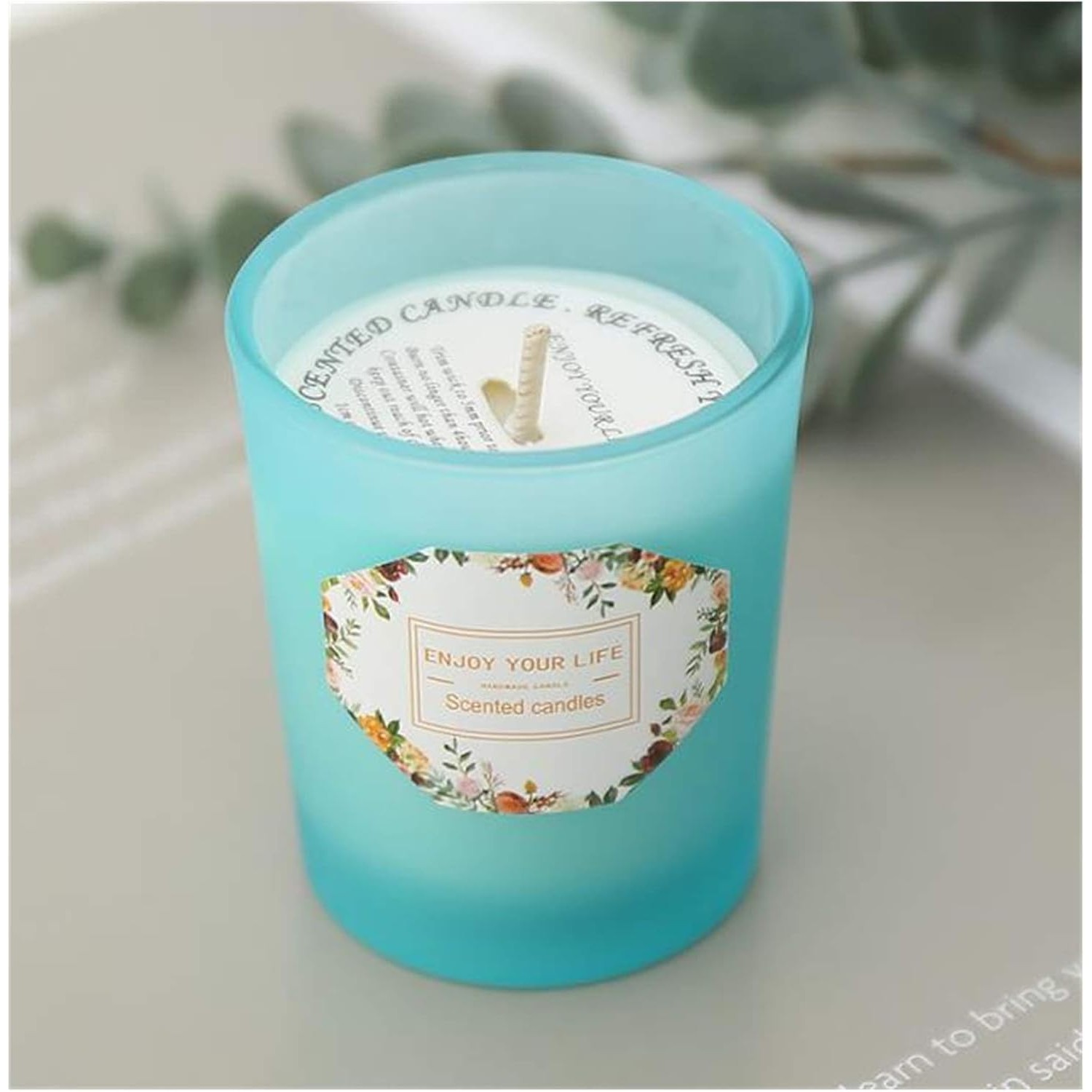 Lumanare Parfumata, Model Pahar Albastru, Aroma de Lime si Busuioc, din Ceara de Soia, 6.2 x 5.2 cm, Albastru [2]