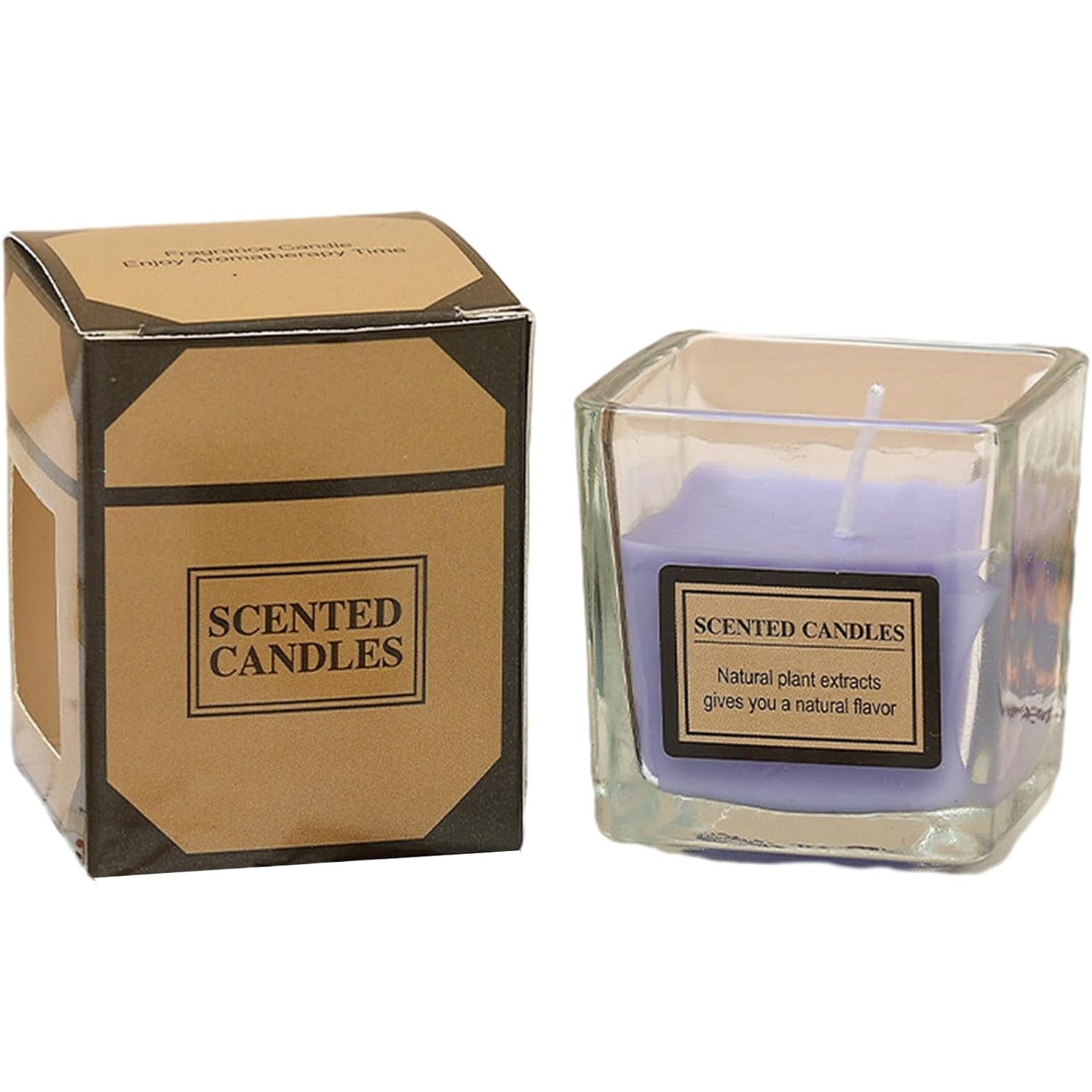 Lumanari - Lumanare Parfumata, Model Pahar Transparent, cu Ulei Esential, 4.8 x 5.4 x 5.5 cm, Aroma de Lavanda, Mov