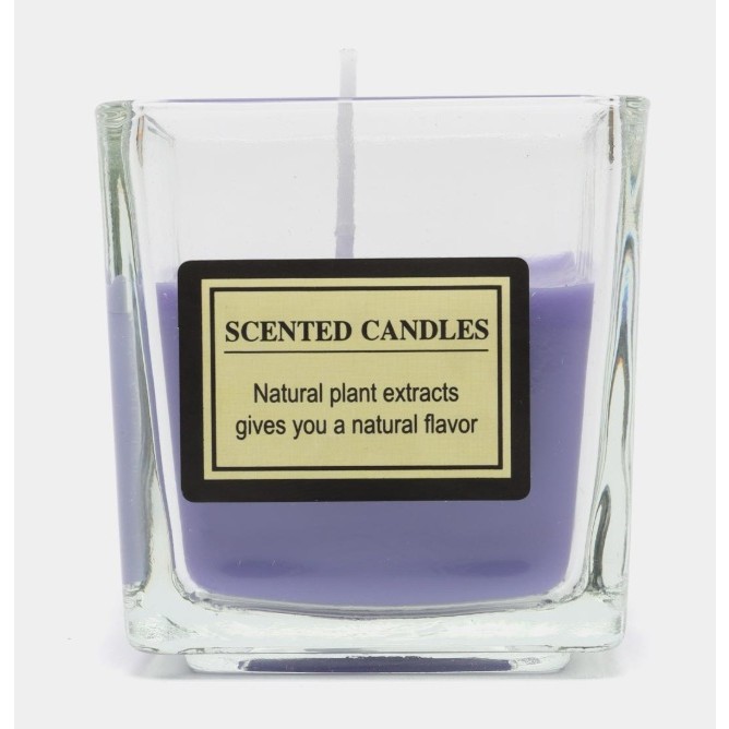 Lumanare Parfumata, Model Pahar Transparent, cu Ulei Esential, 4.8 x 5.4 x 5.5 cm, Aroma de Lavanda, Mov [2]