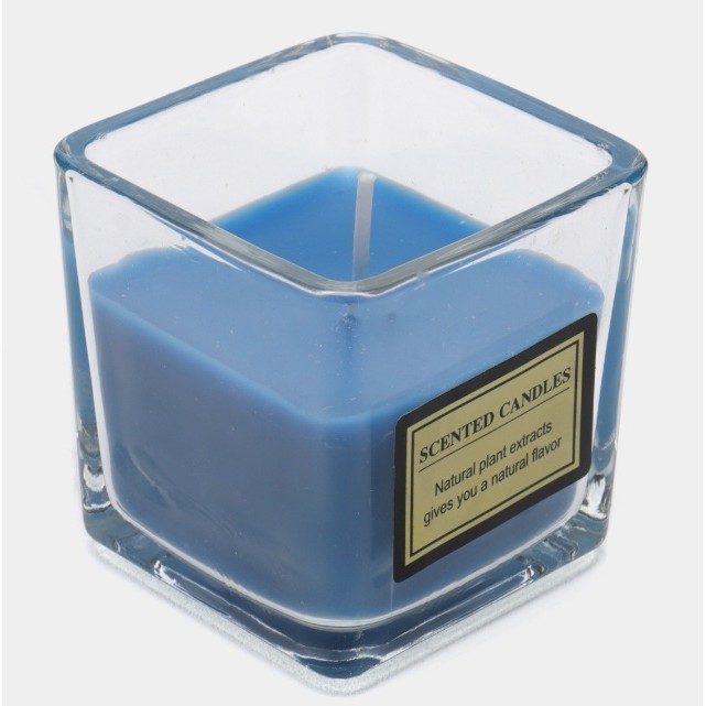 Lumanare Parfumata, Model Pahar Transparent, cu Ulei Esential, 4.8 x 5.4 x 5.5 cm, Aroma de Frezie, Albastru [2]