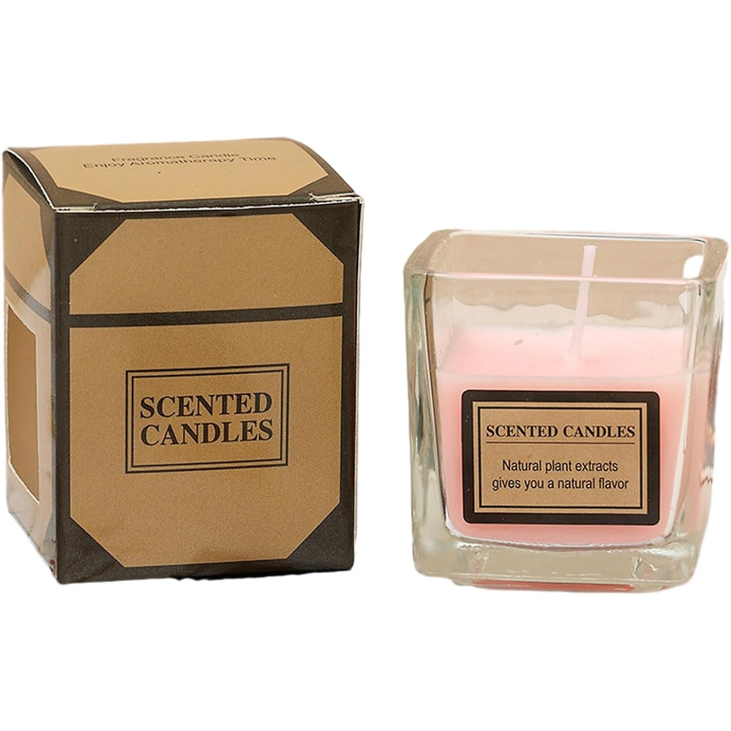 Lumanari - Lumanare Parfumata, Model Pahar Transparent, cu Ulei Esential, 4.8 x 5.4 x 5.5 cm, Aroma de Trandafir, Roz pal