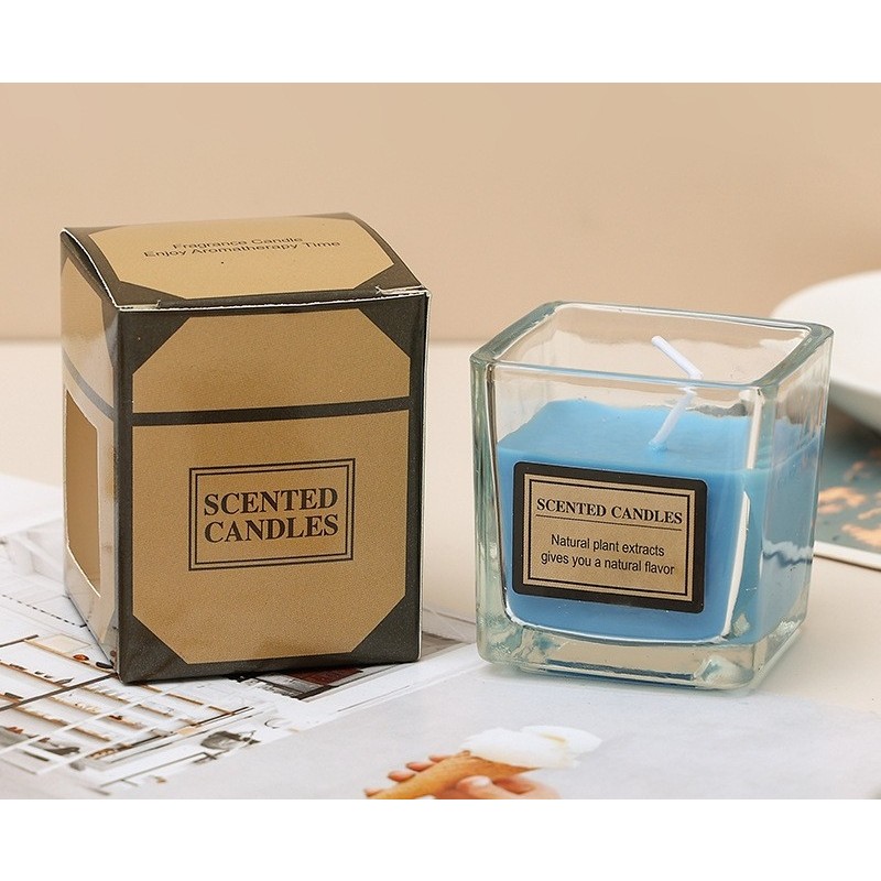 Lumanare Parfumata, Model Pahar Transparent, cu Ulei Esential, 4.8 x 5.4 x 5.5 cm, Aroma de Frezie, Albastru [3]