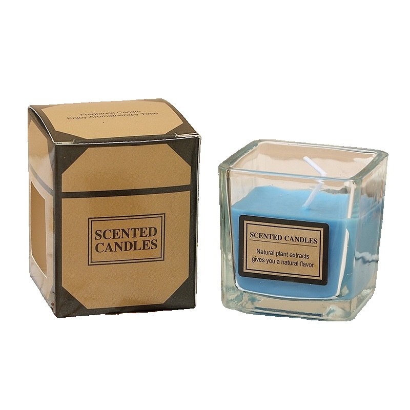 Lumanari - Lumanare Parfumata, Model Pahar Transparent, cu Ulei Esential, 4.8 x 5.4 x 5.5 cm, Aroma de Frezie, Albastru