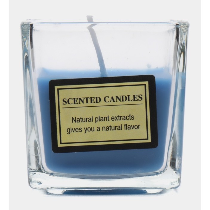 Lumanare Parfumata, Model Pahar Transparent, cu Ulei Esential, 4.8 x 5.4 x 5.5 cm, Aroma de Frezie, Albastru [1]