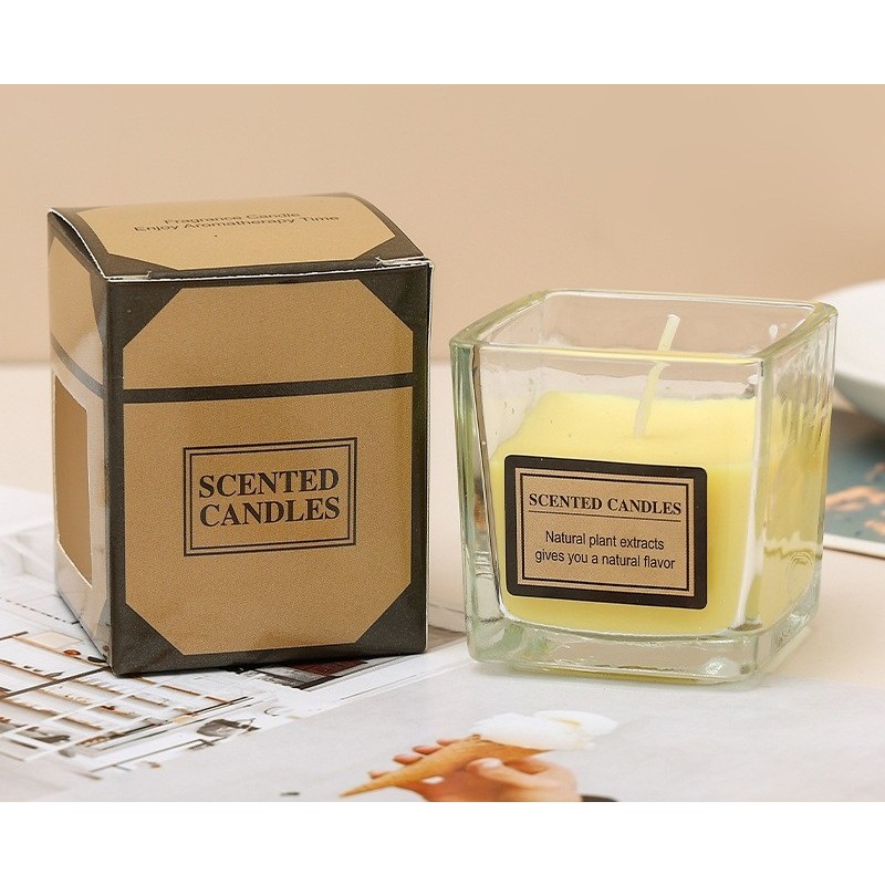 Lumanare Parfumata, Model Pahar Transparent, cu Ulei Esential, 4.8 x 5.4 x 5.5 cm, Aroma de Kaki Japonez, Galben [1]