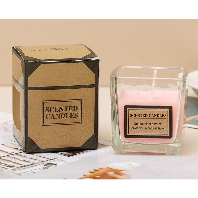 Lumanare Parfumata, Model Pahar Transparent, cu Ulei Esential, 4.8 x 5.4 x 5.5 cm, Aroma de Trandafir, Roz pal [1]