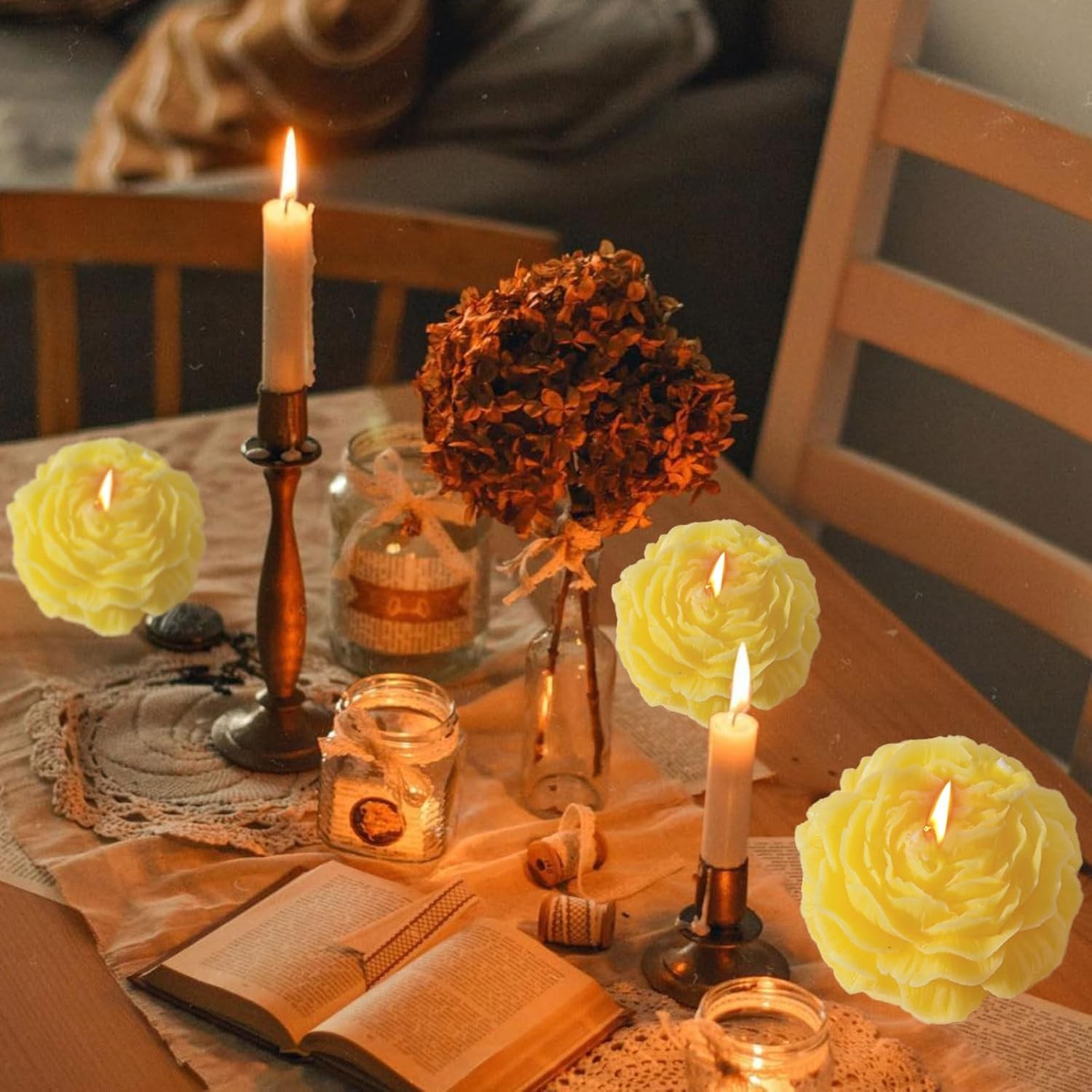 Lumanare Parfumata, Model Trandafir, Ardere 10h, 70 g, 7.5 x 3.5 cm, Parfum de Citrice, Galben [3]