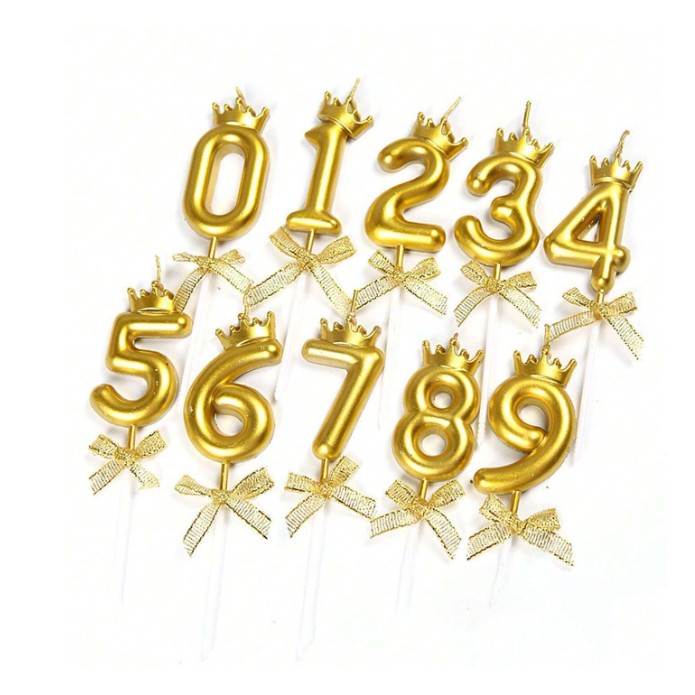 Lumanare pentru Tort Cifra 0, Model Coroana, Gold, Party [4]