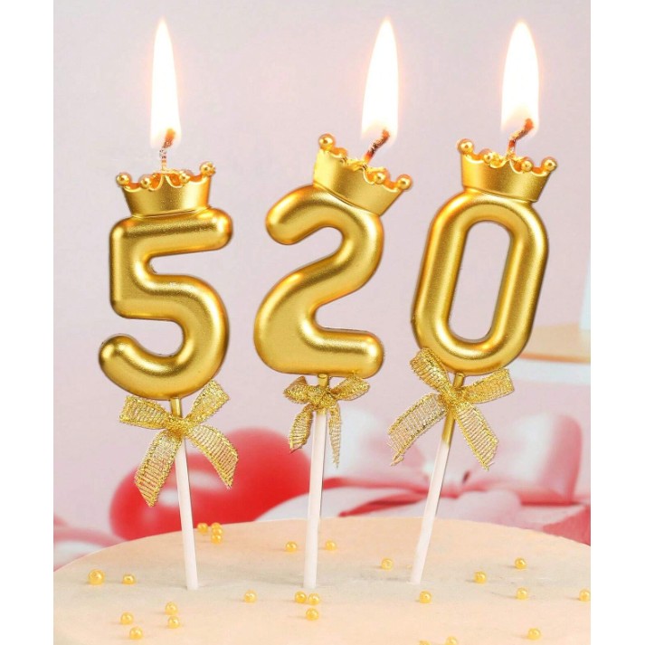 Lumanare pentru Tort Cifra 0, Model Coroana, Gold, Party [3]