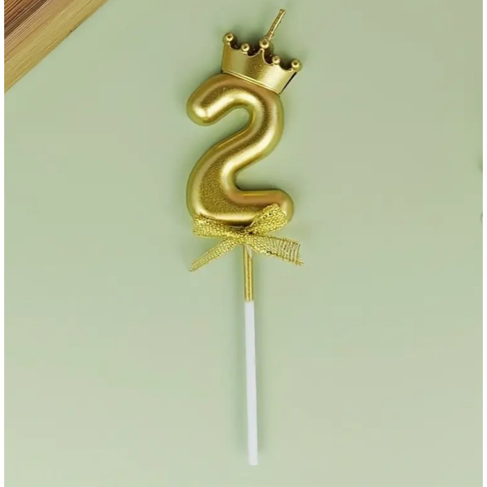 Lumanare pentru Tort Cifra 2, Model Coroana, Gold, Party [8]