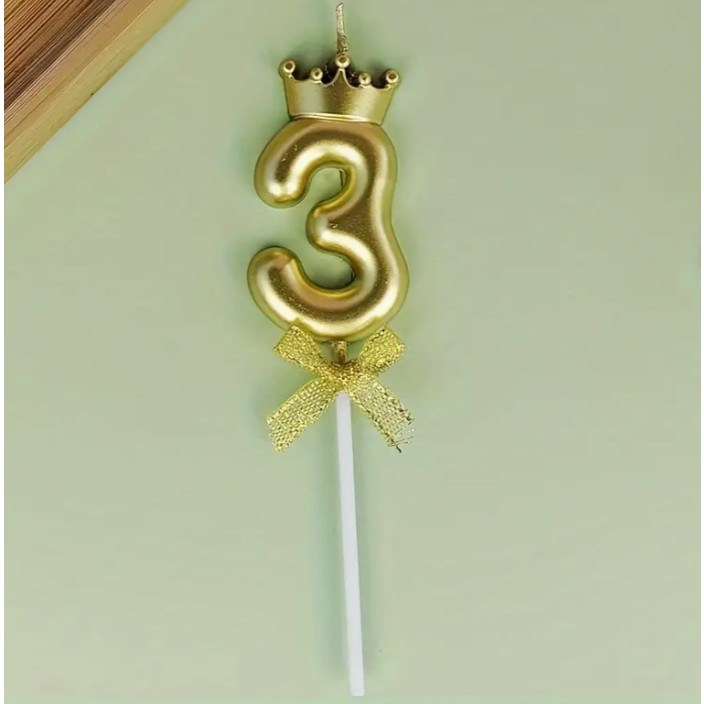 Lumanare pentru Tort Cifra 3, Model Coroana, Gold, Party [10]