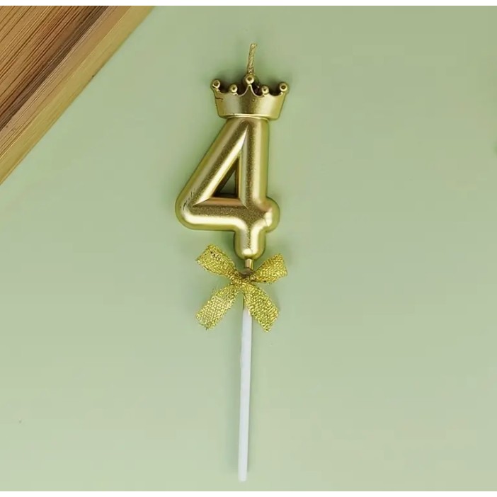 Lumanare pentru Tort Cifra 4, Model Coroana, Gold, Party [6]