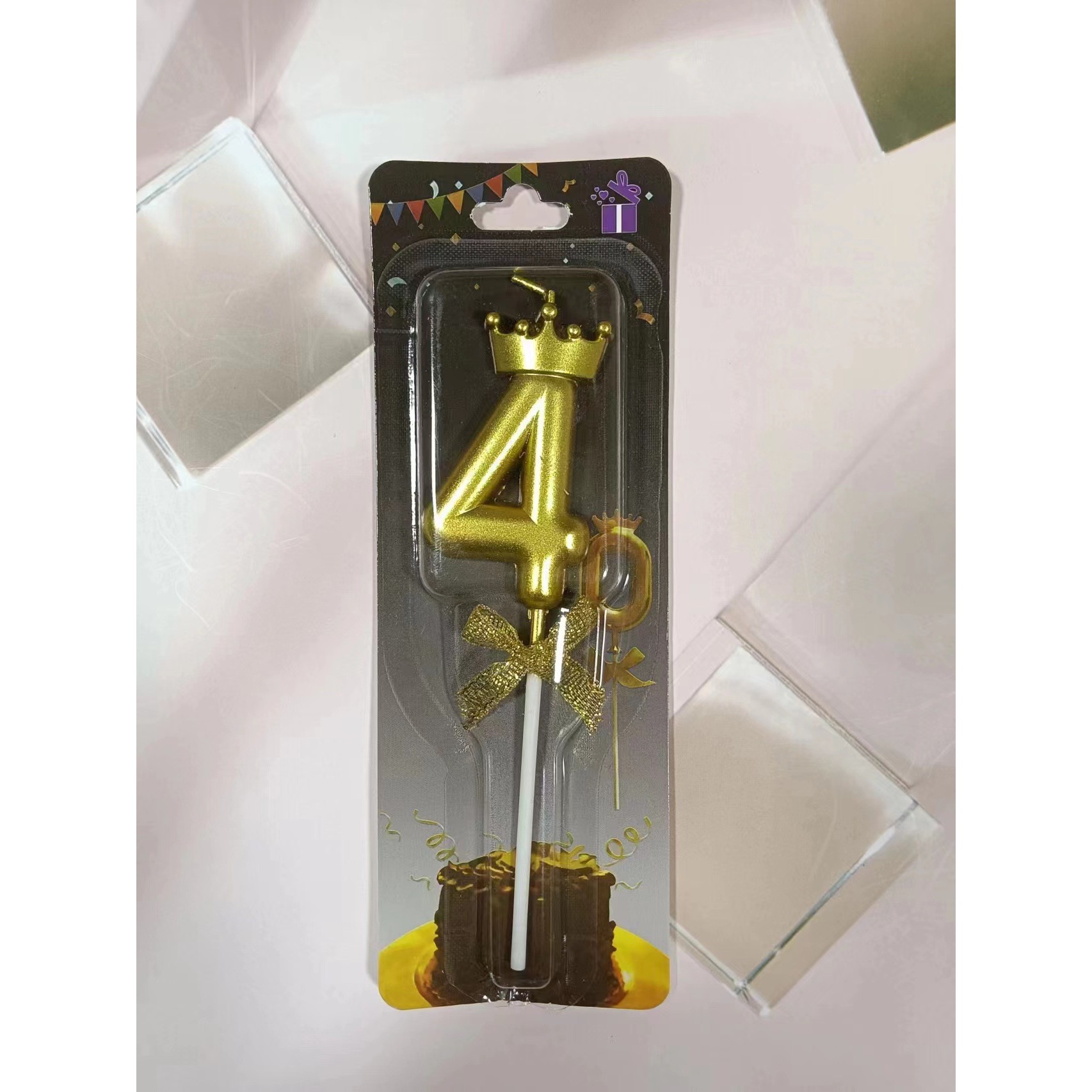 Lumanare pentru Tort Cifra 4, Model Coroana, Gold, Party [8]