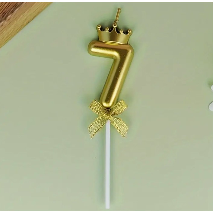 Lumanare pentru Tort Cifra 7, Model Coroana, Gold, Party [7]