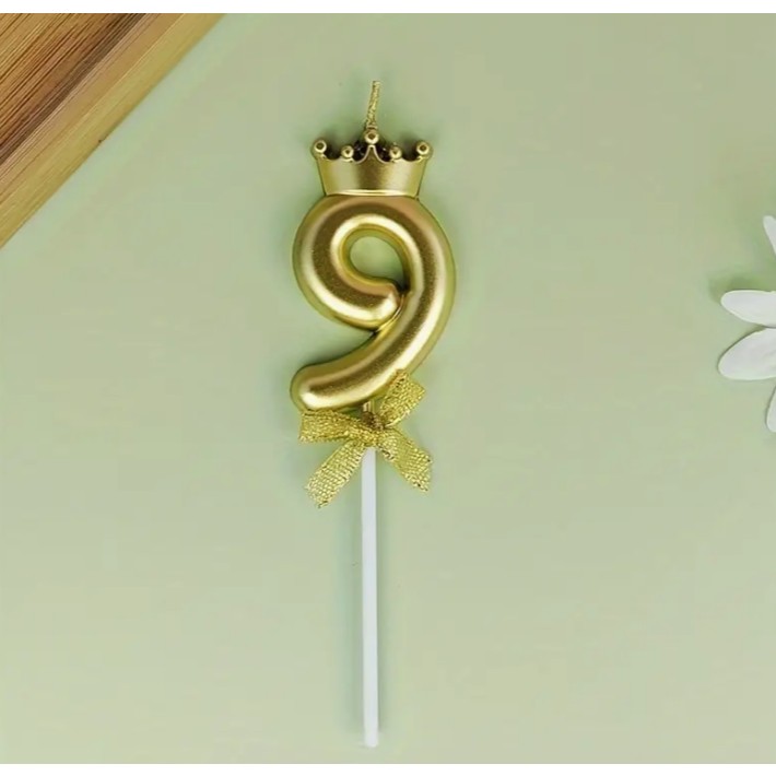 Lumanare pentru Tort Cifra 9, Model Coroana, Gold, Party [7]
