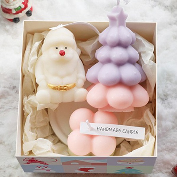 Lumanari Parfumate de Craciun, Gift Box Set cu 3 Lumanari Aromaterapie, 11 x 11 x 7.5 cm, Mov Roz [1]