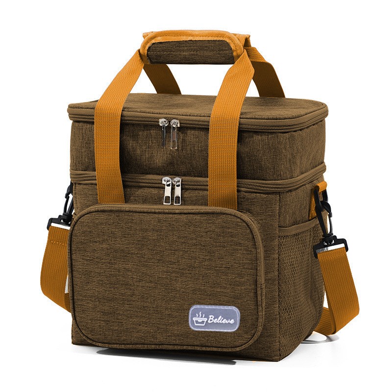 Articole pentru Bucatarie - Geanta Termica, 2 Compartimente Separate, Multifunctionala, Impermeabila, Manere si Curea de Umar, 25.5x18x30 cm, Maro