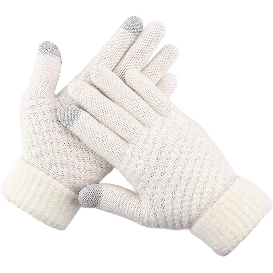 Manusi de Dama, Functie Touchscreen (ecran tactil), Material Acril Tricotat, Manseta Elastica, Interior Catifelat, Marime Universala, Alb [4]