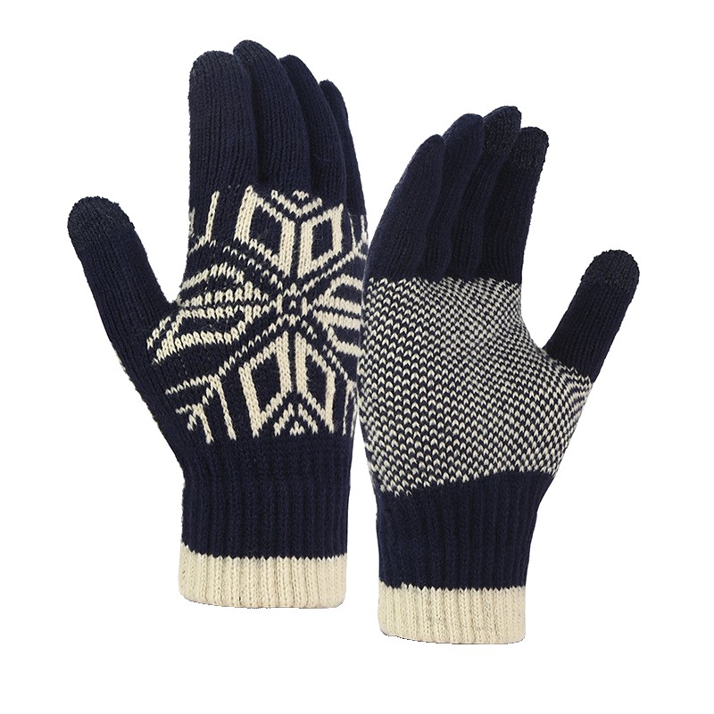 Perne Voiaj, Paturi si Textile - Manusi de Barbat, Model Fulg, Functie Touchscreen (ecran tactil), Material Acril Tricotat, Manseta Elastica, Interior Catifelat, Marime Universala, Albastru Marin