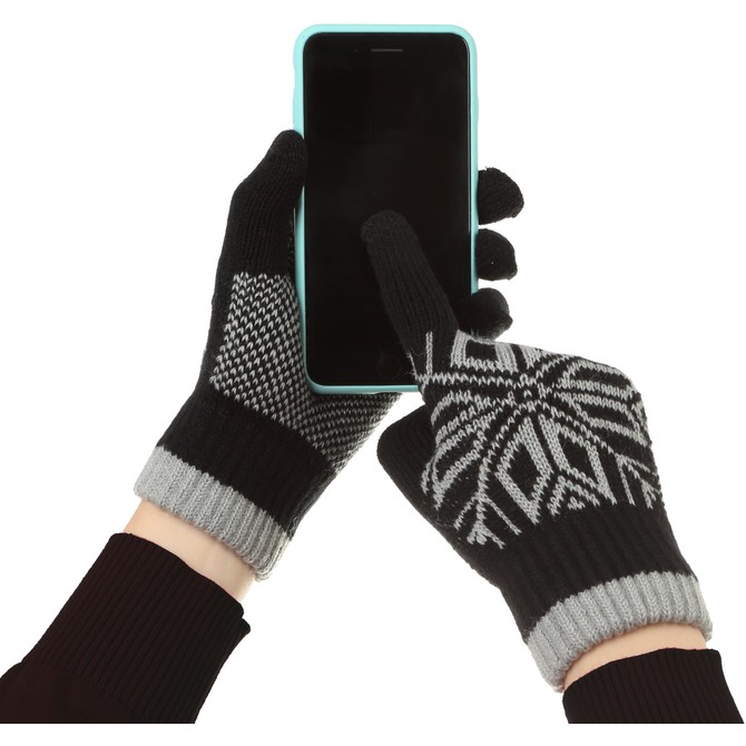 Manusi de Barbat, Model Fulg, Functie Touchscreen (ecran tactil), Material Acril Tricotat, Manseta Elastica, Interior Catifelat, Marime Universala, Negru [1]