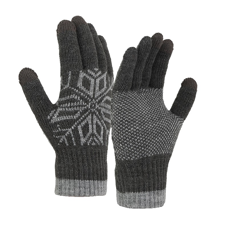 Perne Voiaj, Paturi si Textile - Manusi de Barbat, Model Fulg, Functie Touchscreen (ecran tactil), Material Acril Tricotat, Manseta Elastica, Interior Catifelat, Marime Universala, Gri