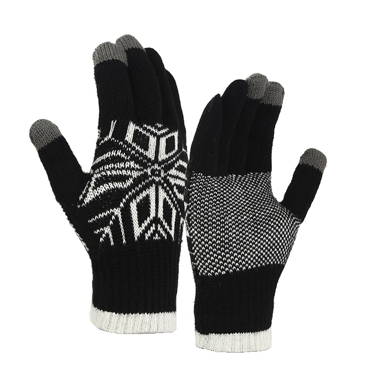 Perne Voiaj, Paturi si Textile - Manusi de Barbat, Model Fulg, Functie Touchscreen (ecran tactil), Material Acril Tricotat, Manseta Elastica, Interior Catifelat, Marime Universala, Negru