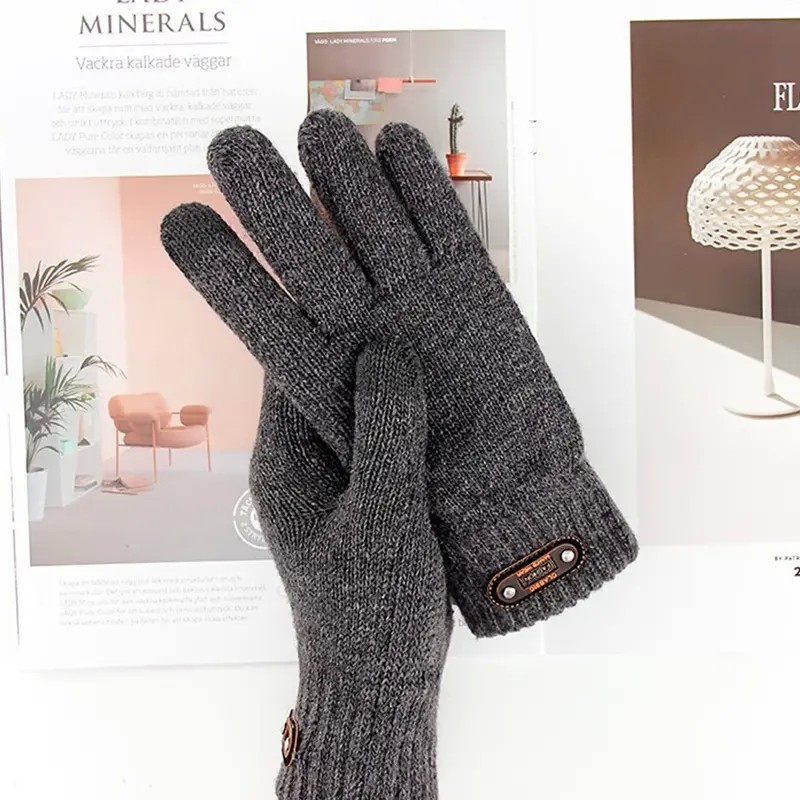 Manusi de Barbat, Model Tricotat, Functie Touchscreen (ecran tactil), Material Acril, Manseta Elastica, Interior Catifelat, Marime Universala, Gri [3]