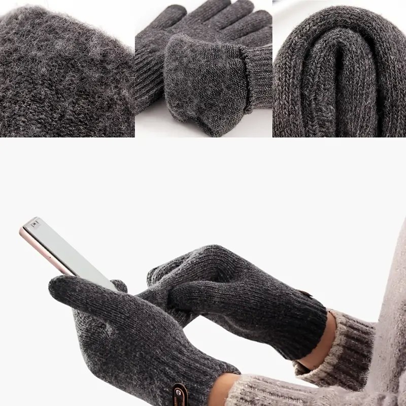 Manusi de Barbat, Model Tricotat, Functie Touchscreen (ecran tactil), Material Acril, Manseta Elastica, Interior Catifelat, Marime Universala, Gri [5]