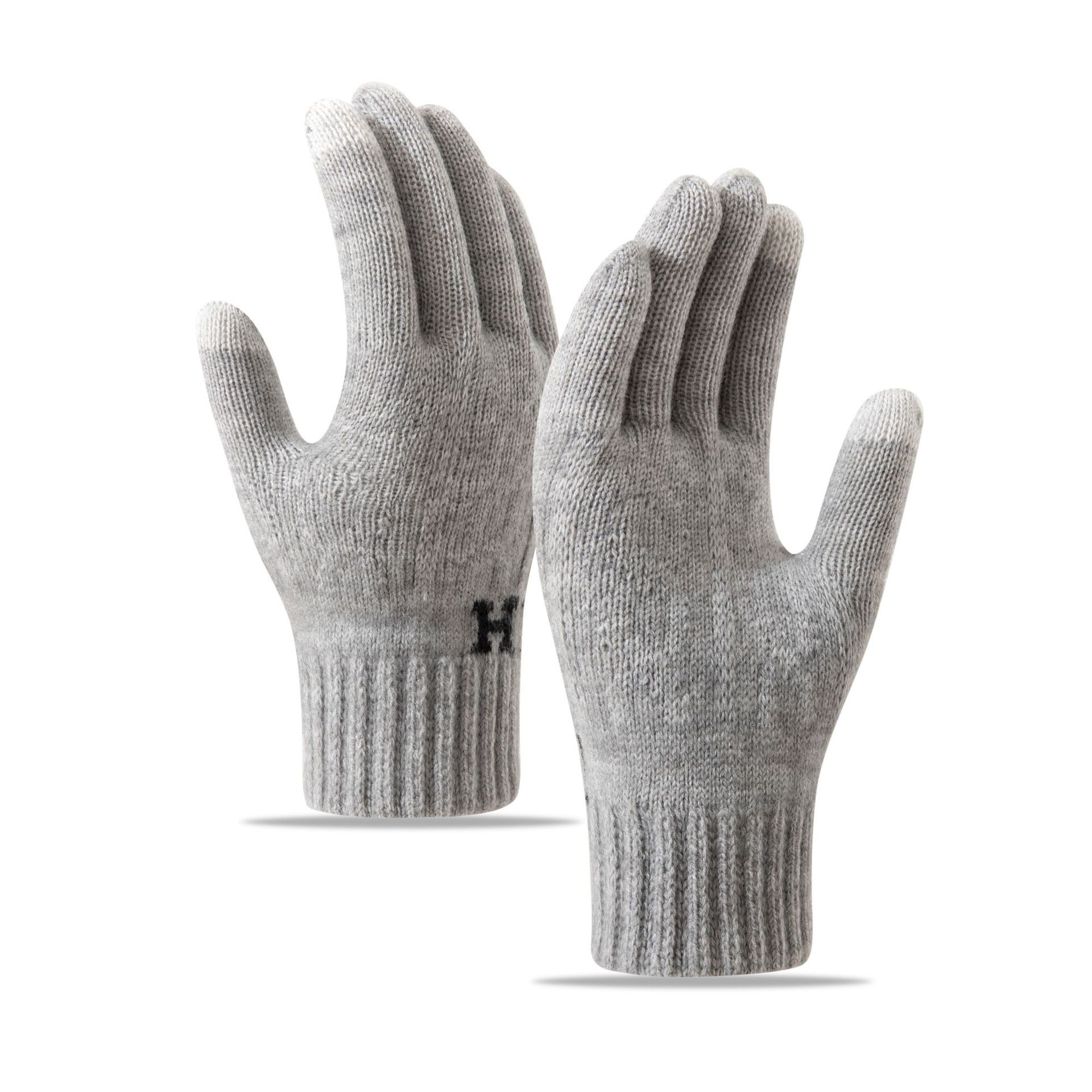 Manusi de Barbat, Model H, Functie Touchscreen (ecran tactil), Material Acril Tricotat, Manseta Elastica, Interior Catifelat, Marime Universala, Gri Deschis [2]