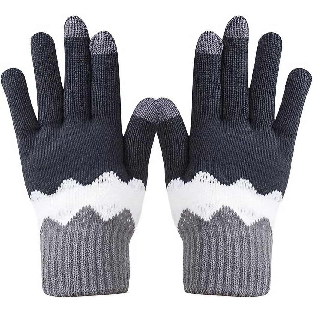 Perne Voiaj, Paturi si Textile - Manusi de Dama, Model Ondulat, Functie Touchscreen (ecran tactil), Material Acril Tricotat, Manseta Elastica, Interior Catifelat, Marime Universala, Gri/Alb