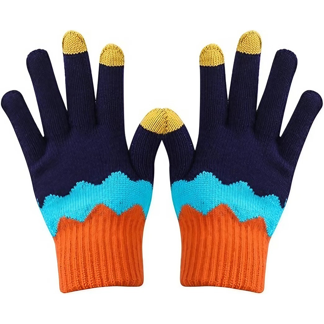 Perne Voiaj, Paturi si Textile - Manusi de Dama, Model Ondulat, Functie Touchscreen (ecran tactil), Material Acril Tricotat, Manseta Elastica, Interior Catifelat, Marime Universala, Portocaliu/Albastru