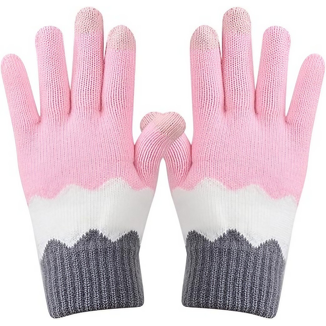 Perne Voiaj, Paturi si Textile - Manusi de Dama, Model Ondulat, Functie Touchscreen (ecran tactil), Material Acril Tricotat, Manseta Elastica, Interior Catifelat, Marime Universala, Roz/Gri