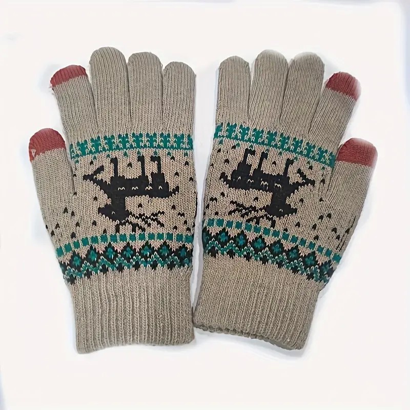 Manusi de Dama, Model Ren, Functie Touchscreen (ecran tactil), Material Acril Tricotat, Manseta Elastica, Interior Catifelat, Marime Universala, Kaki [7]