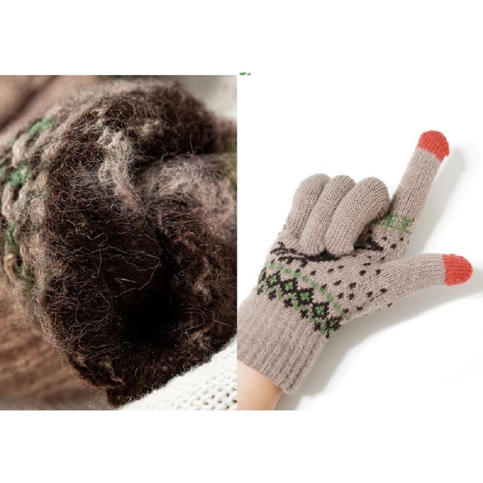 Manusi de Dama, Model Ren, Functie Touchscreen (ecran tactil), Material Acril Tricotat, Manseta Elastica, Interior Catifelat, Marime Universala, Kaki [6]