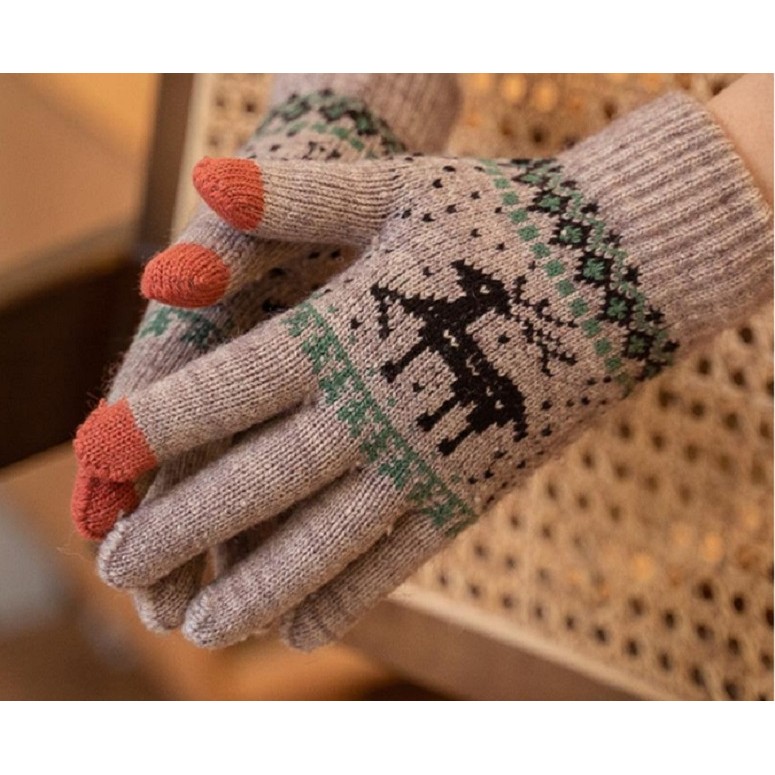 Manusi de Dama, Model Ren, Functie Touchscreen (ecran tactil), Material Acril Tricotat, Manseta Elastica, Interior Catifelat, Marime Universala, Kaki [5]