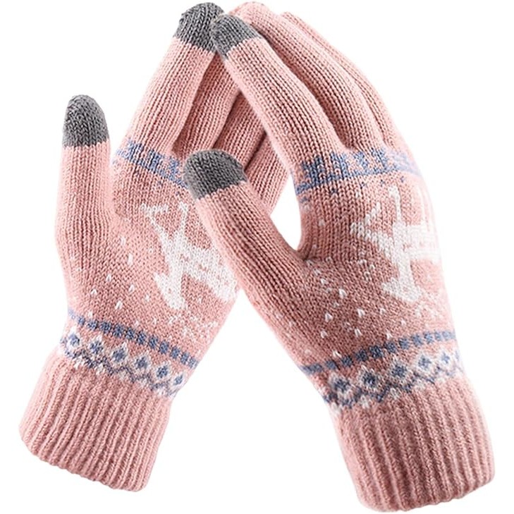 Manusi de Dama, Model Ren, Functie Touchscreen (ecran tactil), Material Acril Tricotat, Manseta Elastica, Interior Catifelat, Marime Universala, Roz [3]