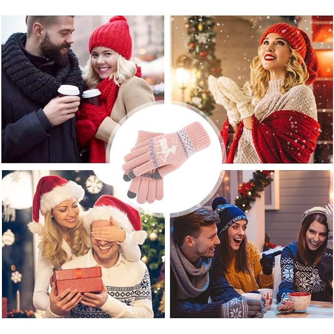 Manusi de Dama, Model Ren, Functie Touchscreen (ecran tactil), Material Acril Tricotat, Manseta Elastica, Interior Catifelat, Marime Universala, Roz [4]