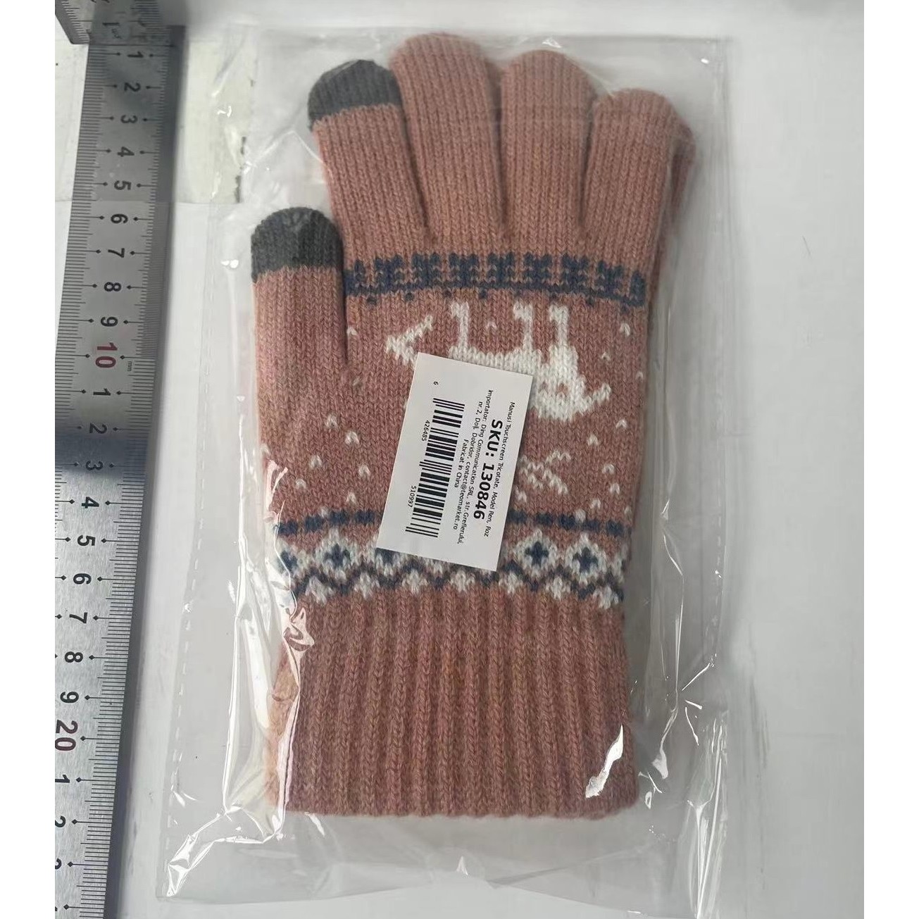 Manusi de Dama, Model Ren, Functie Touchscreen (ecran tactil), Material Acril Tricotat, Manseta Elastica, Interior Catifelat, Marime Universala, Roz [6]