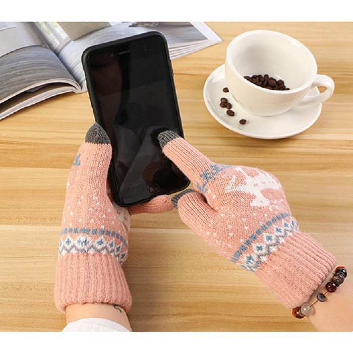 Manusi de Dama, Model Ren, Functie Touchscreen (ecran tactil), Material Acril Tricotat, Manseta Elastica, Interior Catifelat, Marime Universala, Roz [1]