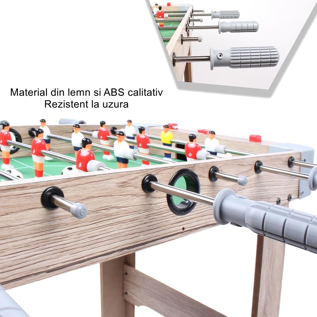 Masa de Fotbal cu Teren si 18 Jucatori 6 Manere, cu Tablou pentru Scor, din Metal, Lemn si ABS, 70 x 36 x 64 cm, cu Picioare, pentru copii/adulti, Gri [2]