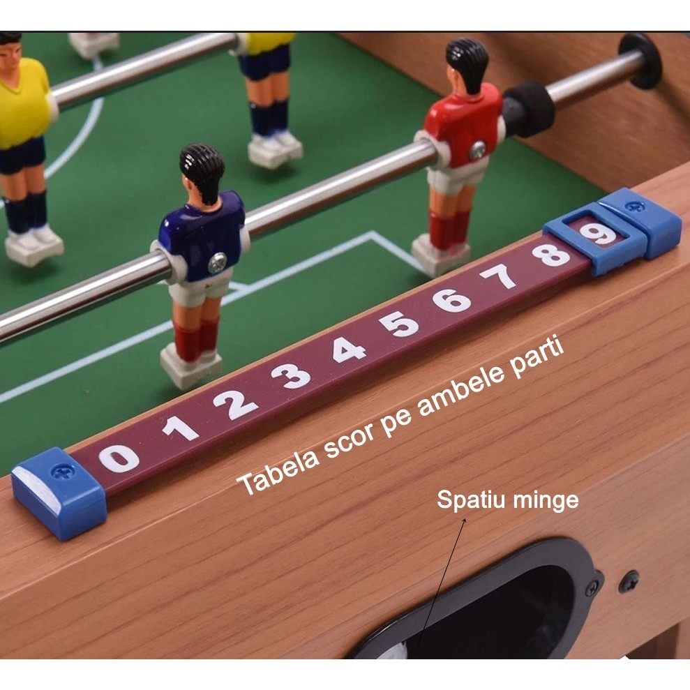 Masa de Fotbal cu Teren si 18 Jucatori 6 Manere, cu Tablou pentru Scor, din Metal, Lemn si ABS, 69 x 36.5 x 23 cm, cu Picioruse, pentru copii/adulti [1]
