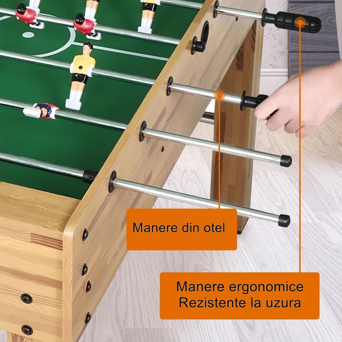 Masa de Fotbal cu Teren si 21 Jucatori 8 Manere, cu Tablou pentru Scor, din Metal, Lemn si ABS, 120 x 61.5 x 81 cm, cu Picioare, pentru copii/adulti [3]