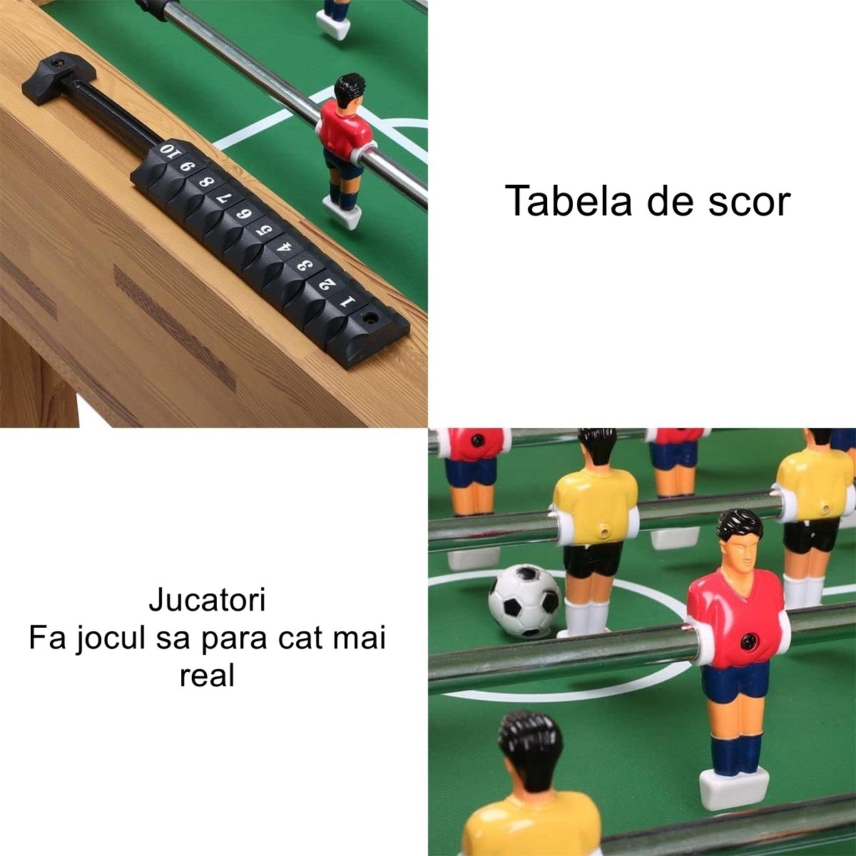 Masa de Fotbal cu Teren si 21 Jucatori 8 Manere, cu Tablou pentru Scor, din Metal, Lemn si ABS, 120 x 61.5 x 81 cm, cu Picioare, pentru copii/adulti [4]