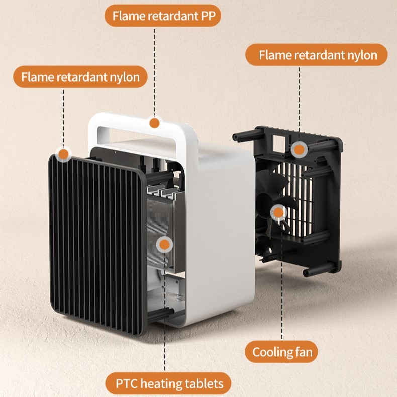 Mini Aeroterma, Mini Radiator Electric, Putere 900 W, Buton cu 2 Trepte de Temperatura, Inchidere Automata, cu Maner de Prindere, 15x10.3x21 cm, Alb/ Negru [7]