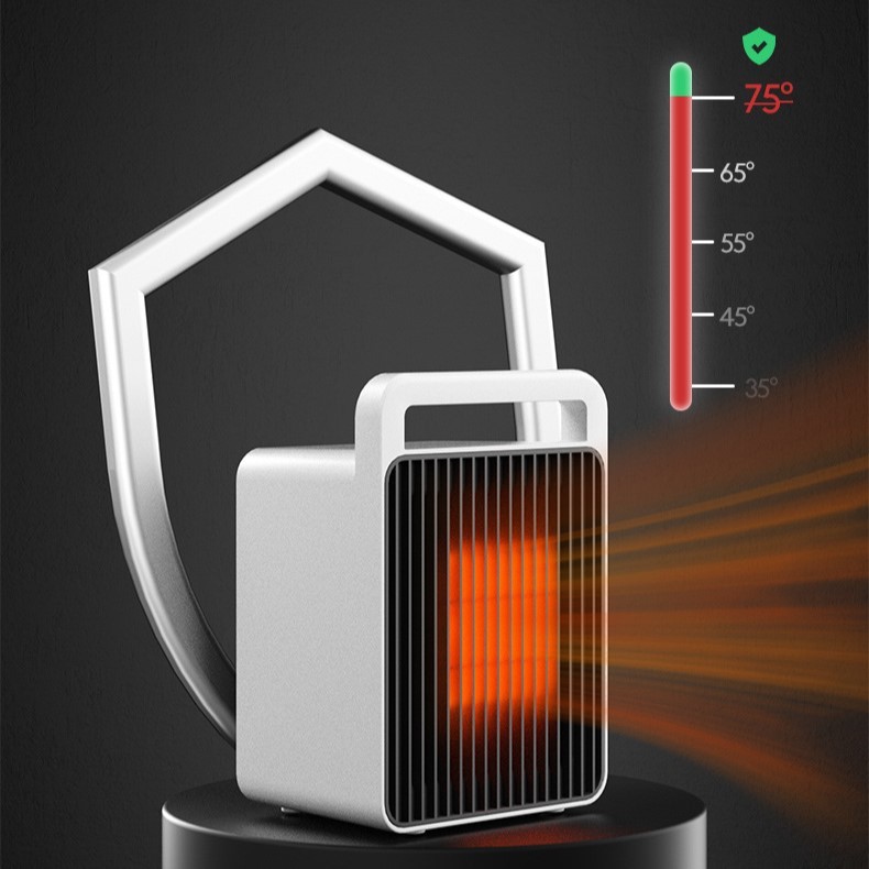 Mini Aeroterma, Mini Radiator Electric, Putere 900 W, Buton cu 2 Trepte de Temperatura, Inchidere Automata, cu Maner de Prindere, 15x10.3x21 cm, Alb/ Negru [5]