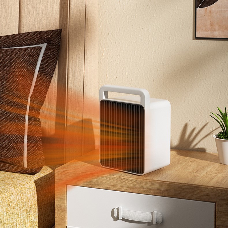 Mini Aeroterma, Mini Radiator Electric, Putere 900 W, Buton cu 2 Trepte de Temperatura, Inchidere Automata, cu Maner de Prindere, 15x10.3x21 cm, Alb/ Negru [9]