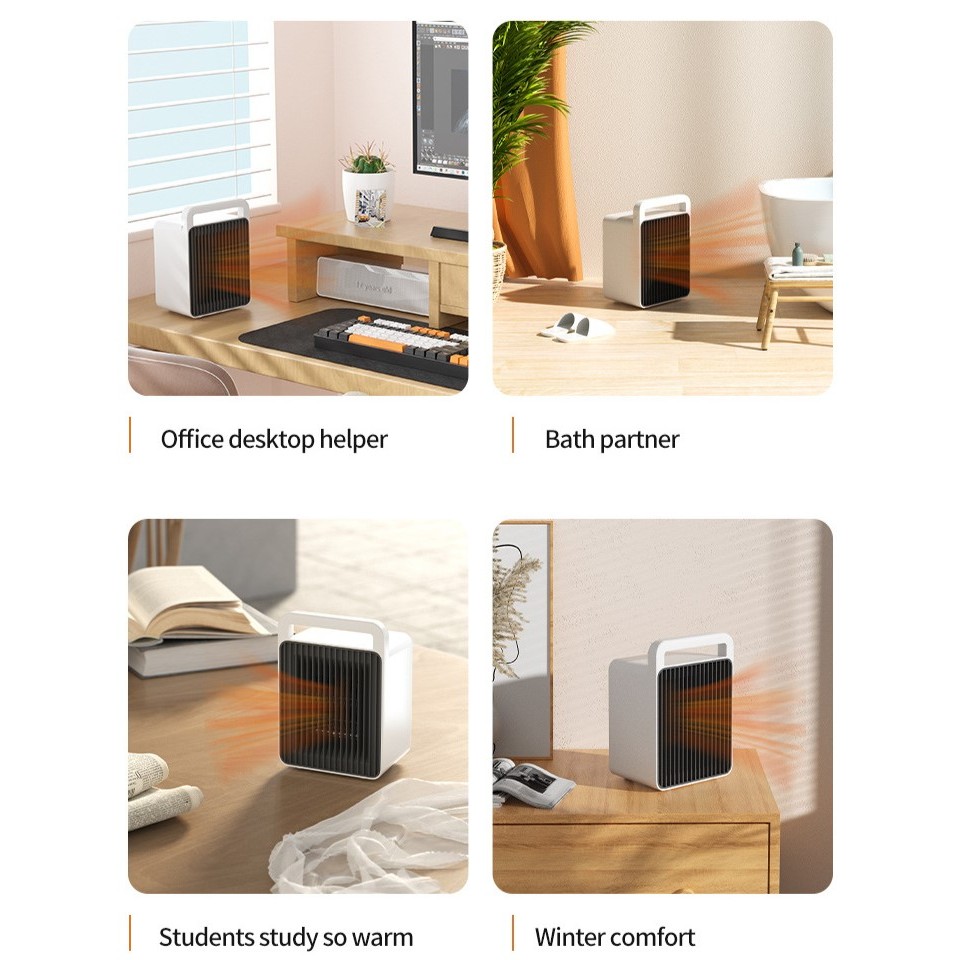 Mini Aeroterma, Mini Radiator Electric, Putere 900 W, Buton cu 2 Trepte de Temperatura, Inchidere Automata, cu Maner de Prindere, 15x10.3x21 cm, Alb/ Negru [3]