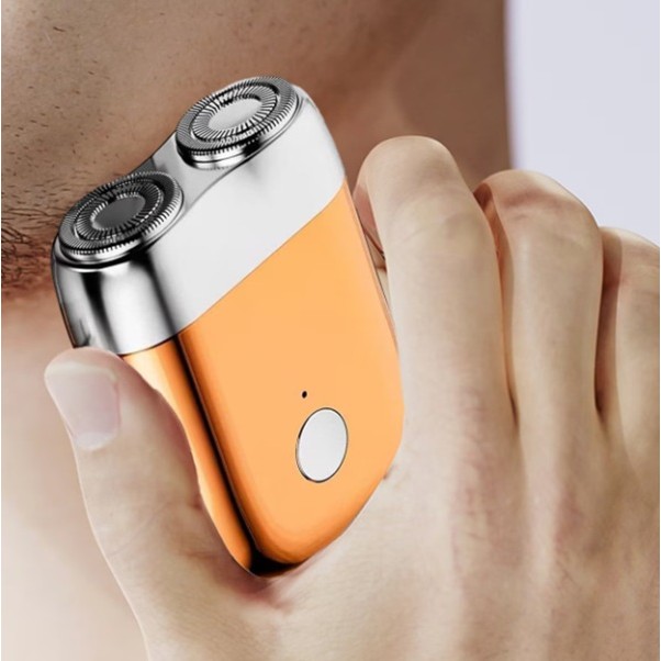 Mini Aparat de Ras Electric, din ABS cu Fibra de Carbon, Portabil, Cap Rotativ Detasabil cu 2 Lame de Otel, Rezistent la Apa, Incarcare Type-C, Autonomie 45 min, Portocaliu [5]
