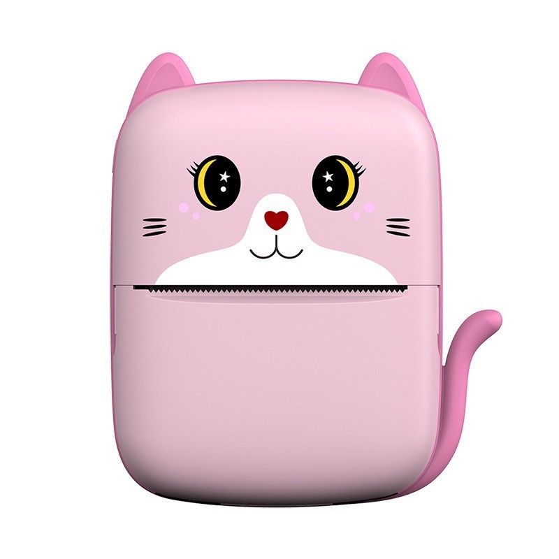 Jucarii pentru copii - Mini Imprimanta Foto Portabila, Incarcare USB, Bluetooth, Model Pisicuta, Print Alb-Negru, Roz